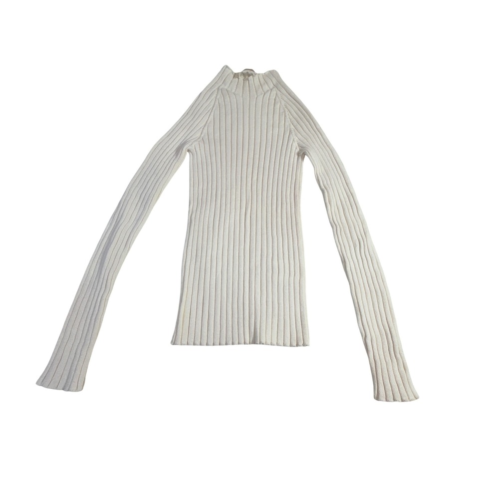 Sezane Merino Wool Cotton Sweater XS White Ribbed Mock Neck Made France